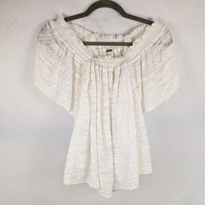 Free People Ivory Off Shoulder Flutter Sleeve Knit Top Blouse S Coquette Preppy